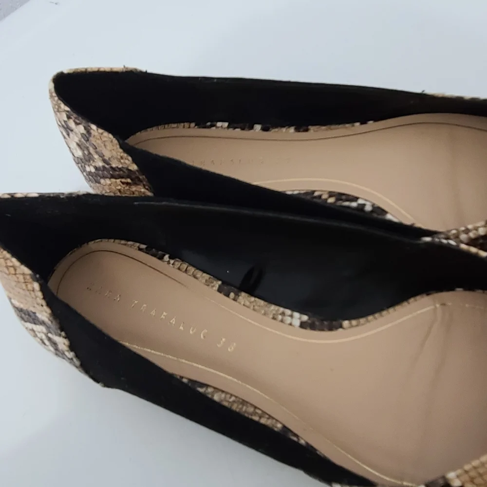 Zara Trafaluc Snakeskin Faux Suede Bow Flats - Picture 6 of 11